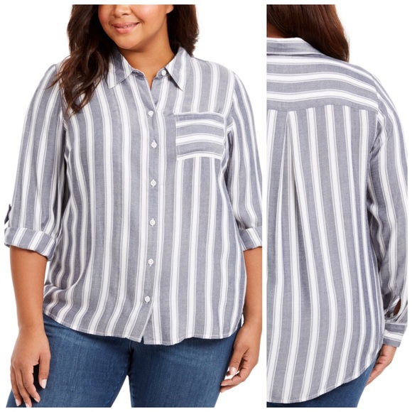Style & Co. Tops - Style & Co Striped Button Down Top Plus Size 1X